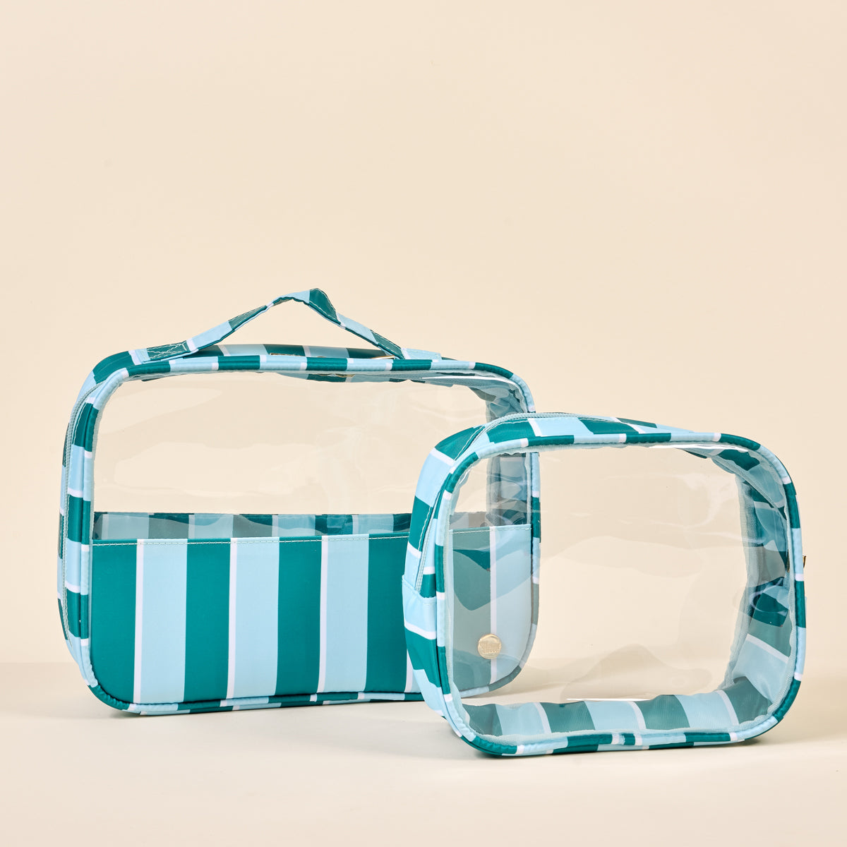 the darling effect YR-CLRCOSMS-SSTL Chic Cosmetic Bag Set-Sicily Stripes Teal