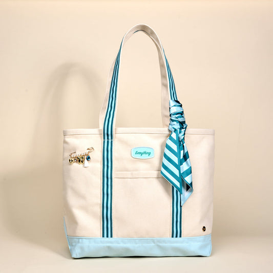 The Darling Effect YR-CNVBAG-DRL-SSTL The Darling Canvas Tote Bag - Sicily Stripes Teal