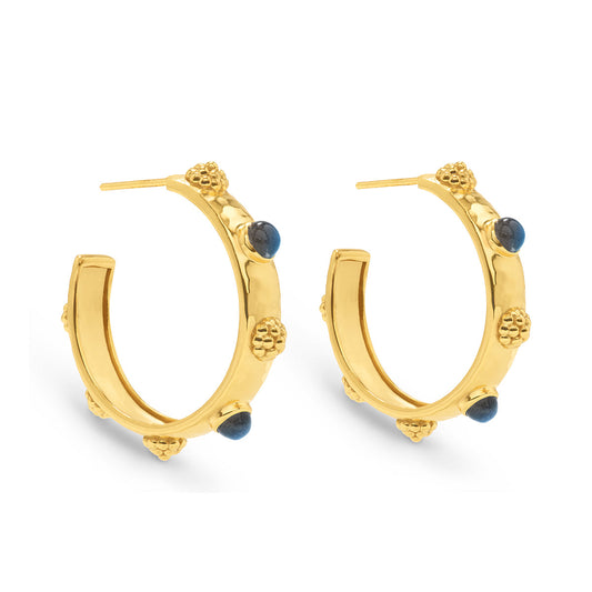 Juliska Capucine De Wulf ZEC83/710 Cleopatra Hoop earrings - Hammered Gold/Blue Labradorite