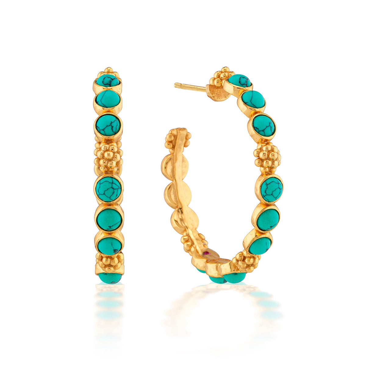 Juliska Capucine De Wulf ZYE04/440 Berry Gem Medium Hoop Earrings - Turquoise