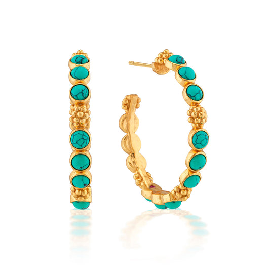 Juliska Capucine De Wulf ZYE04/440 Berry Gem Medium Hoop Earrings - Turquoise