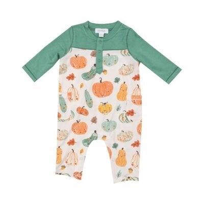 Angel Dear 969-F24-PUM Crayon Pumpkins Romper W/Contrast Sleeve