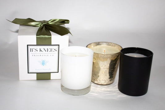 B's Knees 1-Wick White Glass Candle -Bonzai Butterfly
