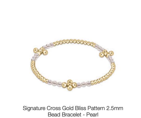 enewton BSCGBLP25PE Signature Cross Gold Bliss Pattern 2.5mm Bead Bracelet - Pearl