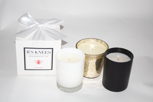 B's Knees 1-Wick White Glass Candle -Celebrate
