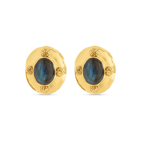 Juliska Capucine De Wulf ZEC106/710 Cleopatra Oval Stud Earrings - Gold/Blue Labradorite
