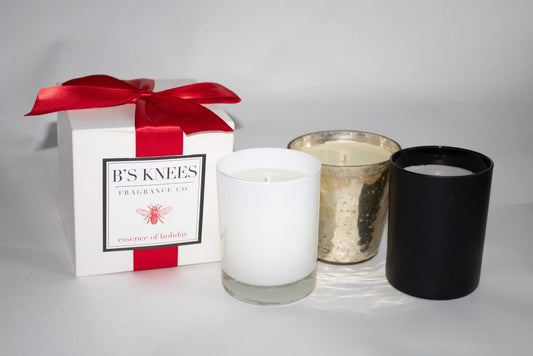 B's Knees 1-Wick White Glass Candle -Essence of Holiday