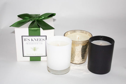 B's Knees 1-Wick White Glass Candle -Fraser Fir and Balsam