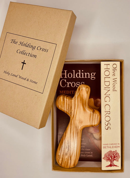 Holy Land Wood & Stone HCMB1 Large Holding Cross W/ Meditation Booklet - Olive Wood