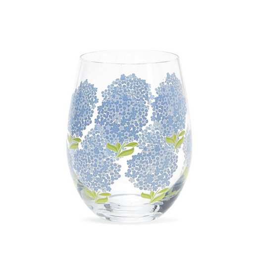 Two's Company 54235 Hydrangea Stemless Wine Glass - Blue