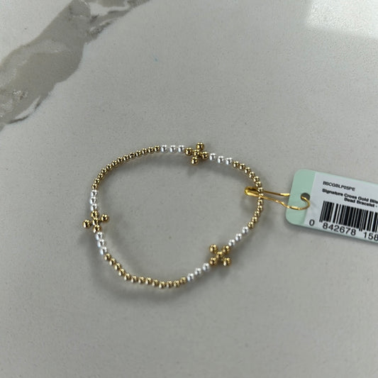enewton BSCGBLP25PE Signature Cross Gold Bliss Pattern 2.5mm Bead Bracelet - Pearl