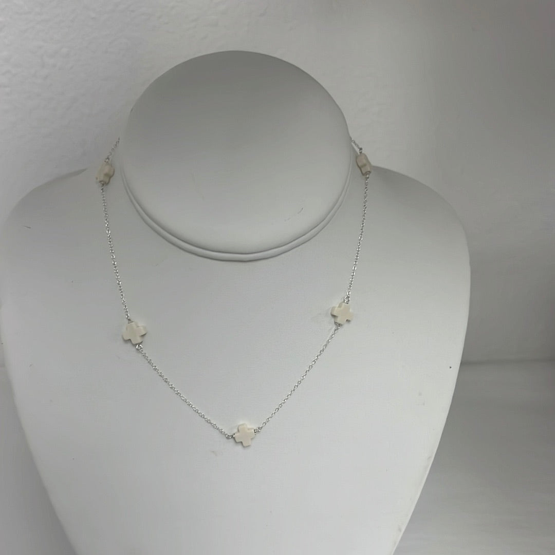 enewton N15SISSJCOW 15" Choker Joy Simplicity Chain Sterling - Signature Cross Off-White