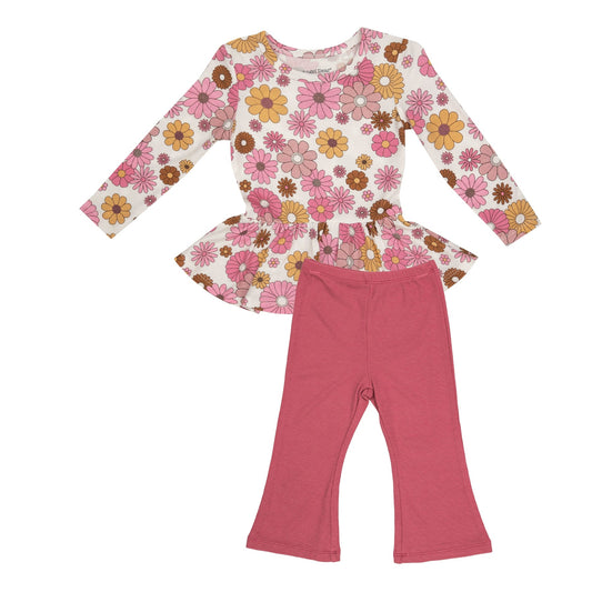 Angel Dear 548SF3REF Retro Floral Peplum Top and Flare Pant - Pink