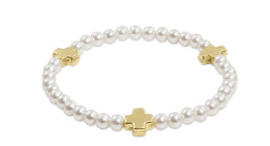 enewton BSCPEP4GLD Signature Cross Pearl Pattern 4mm Bead Bracelet - Gold