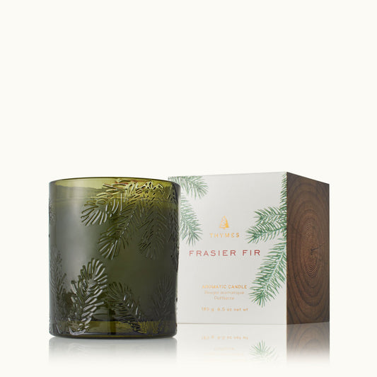 Thymes Frasier Fir 03505241710 Poured Candle, Molded Green Glass