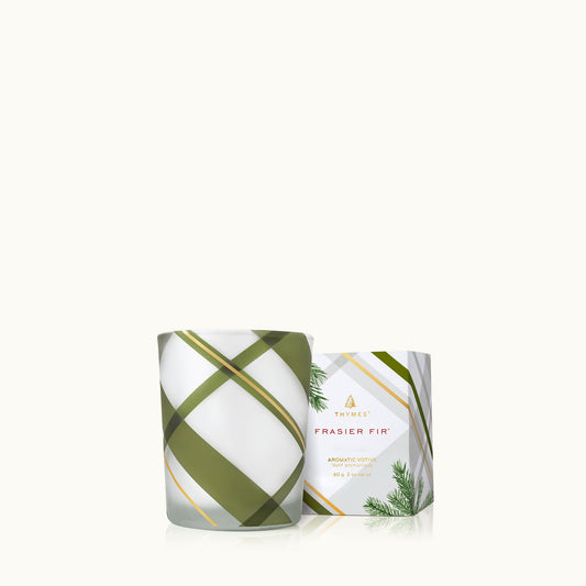 Thymes 3545240100 Frasier Fir Votive Candle - Frosted Plaid Design