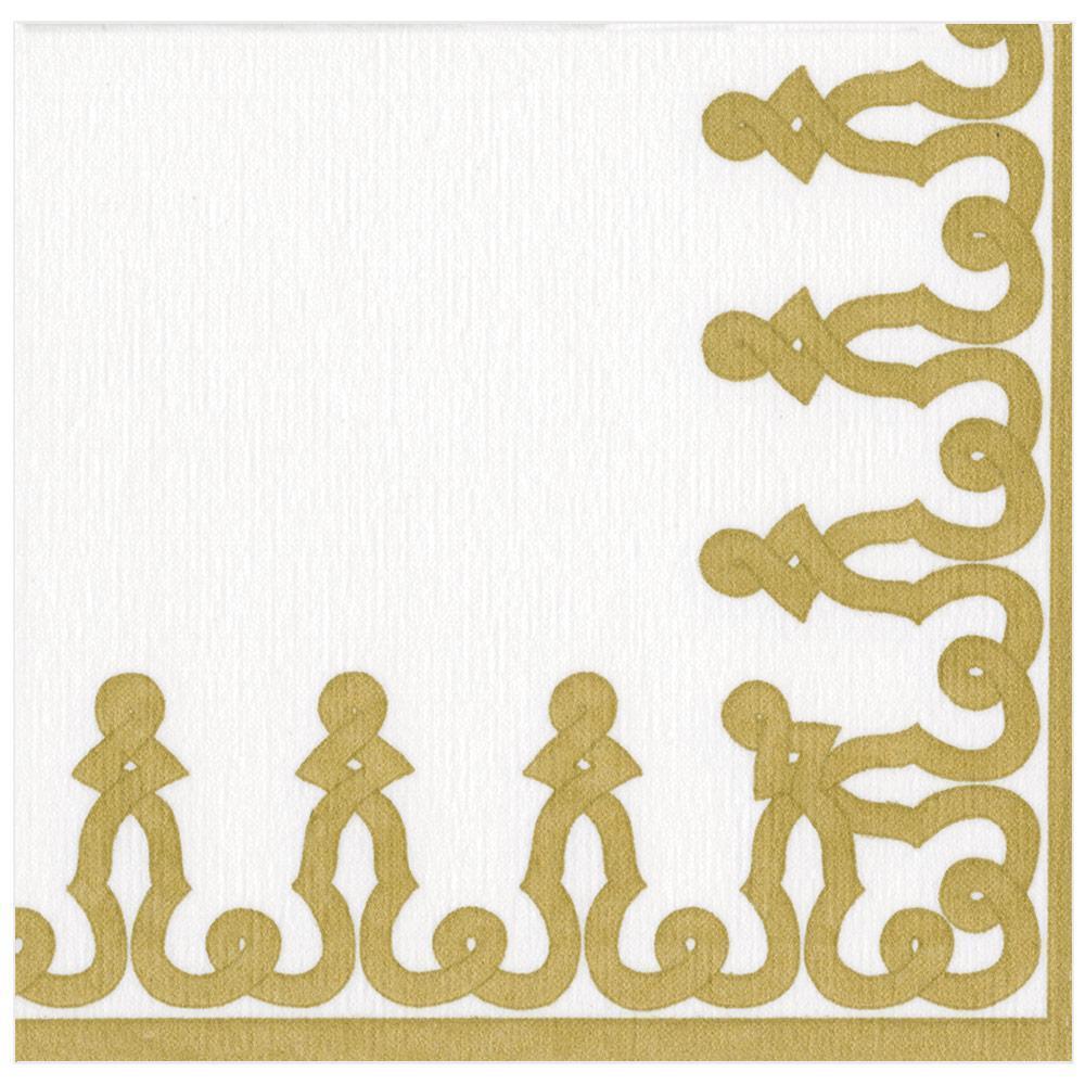 Caspari Dessin Passementerie Paper Linen Dinner Napkins in Gold - 12 Per Package