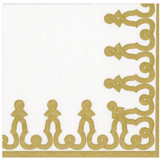 Caspari Dessin Passementerie Paper Linen Dinner Napkins in Gold - 12 Per Package