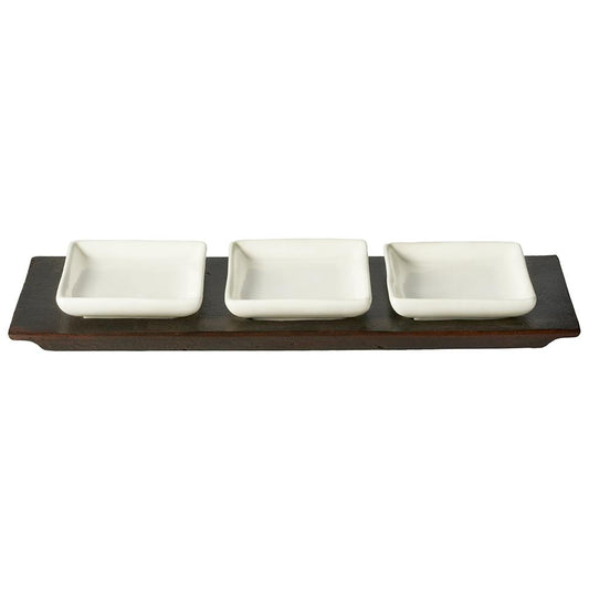 Jan Barboglio 1624 Très Servidor Wax Cast Tray W/ 3 Ceramic Trays
