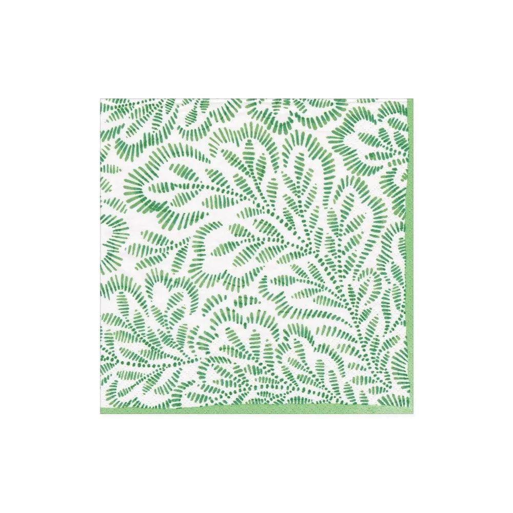 Caspari 16981C Block Print Leaves Green Cocktail Napkins