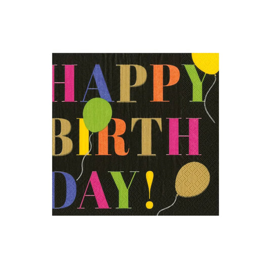 Caspari 17490C Birthday Surprise Black Cocktail Napkins