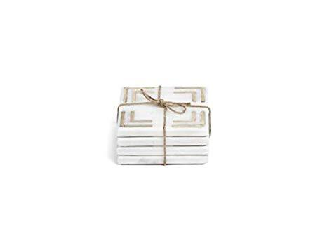 Zodax IN-6452 Marmo Marble Square 4" Coasters Set/4 With Gold Trim