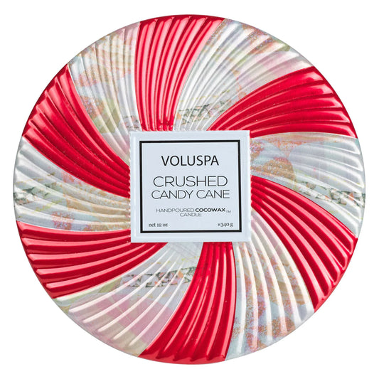 Voluspa 7536 Crushed Candy Cane Table Tin Candle