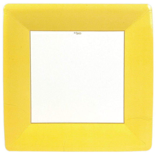 Caspari Grosgrain Square Paper Dinner Plates in Yellow - 8 Per Package