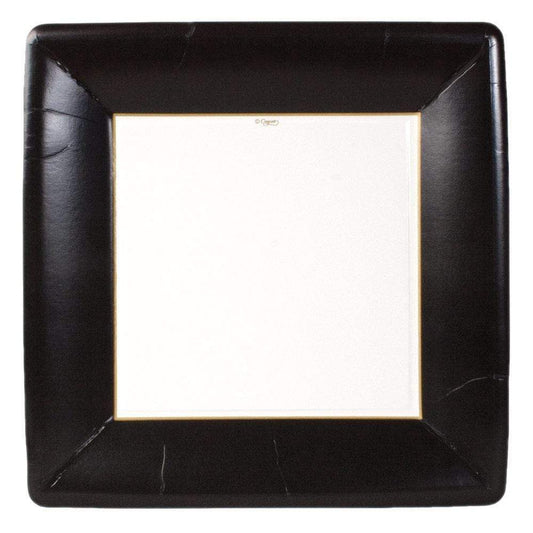 Caspari 6009DP Grosgrain Square Paper Dinner Plates in Black - 8 Per Package