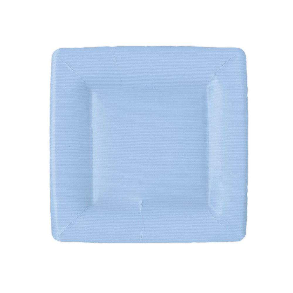 Caspari Grosgrain Square Paper Salad & Dessert Plates in Light Blue - 8 Per Package