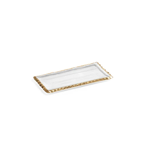 Zodax CH-5767 Textured Rectangular Tray w/ Jagged Gold Rim 9"