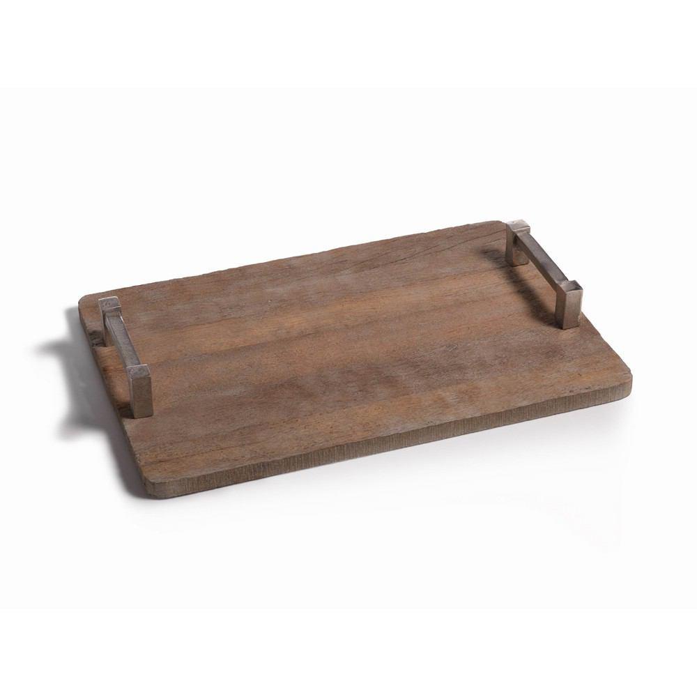 Zodax IN-5807 Reclaimed Wood Tray With Raw Aluminum Handles