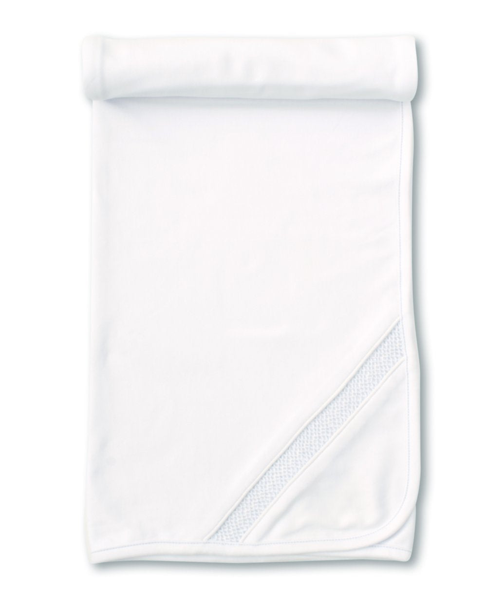 Kissy Kissy Celebrate Charm White/Blue Hand Smocked Blanket