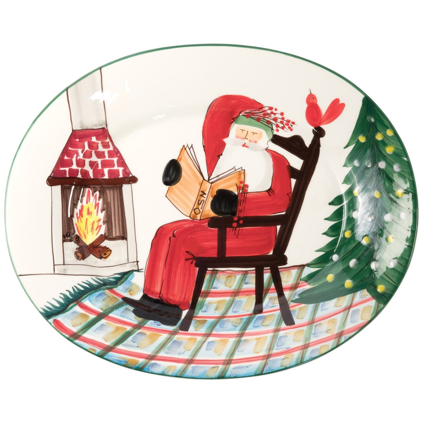 Vietri OSN-78058 Old St. Nick Large Oval Platter W/Santa Reading