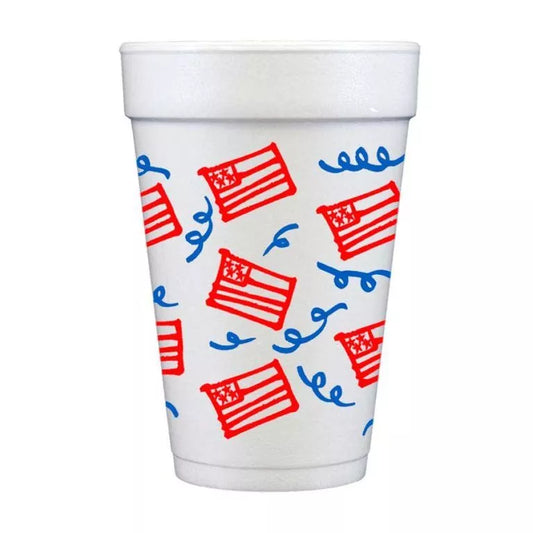 Two Funny Girls PA-FLAG-FM Foam Cup Pack - Patriotic American Flag With Streamers