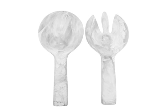 Nashi Home S10S12-B50 Short Handle Salad Servers - White Swirl