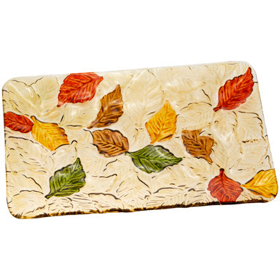 Boston International TIN22819 Falling Leaves Rectangular Glass Platter