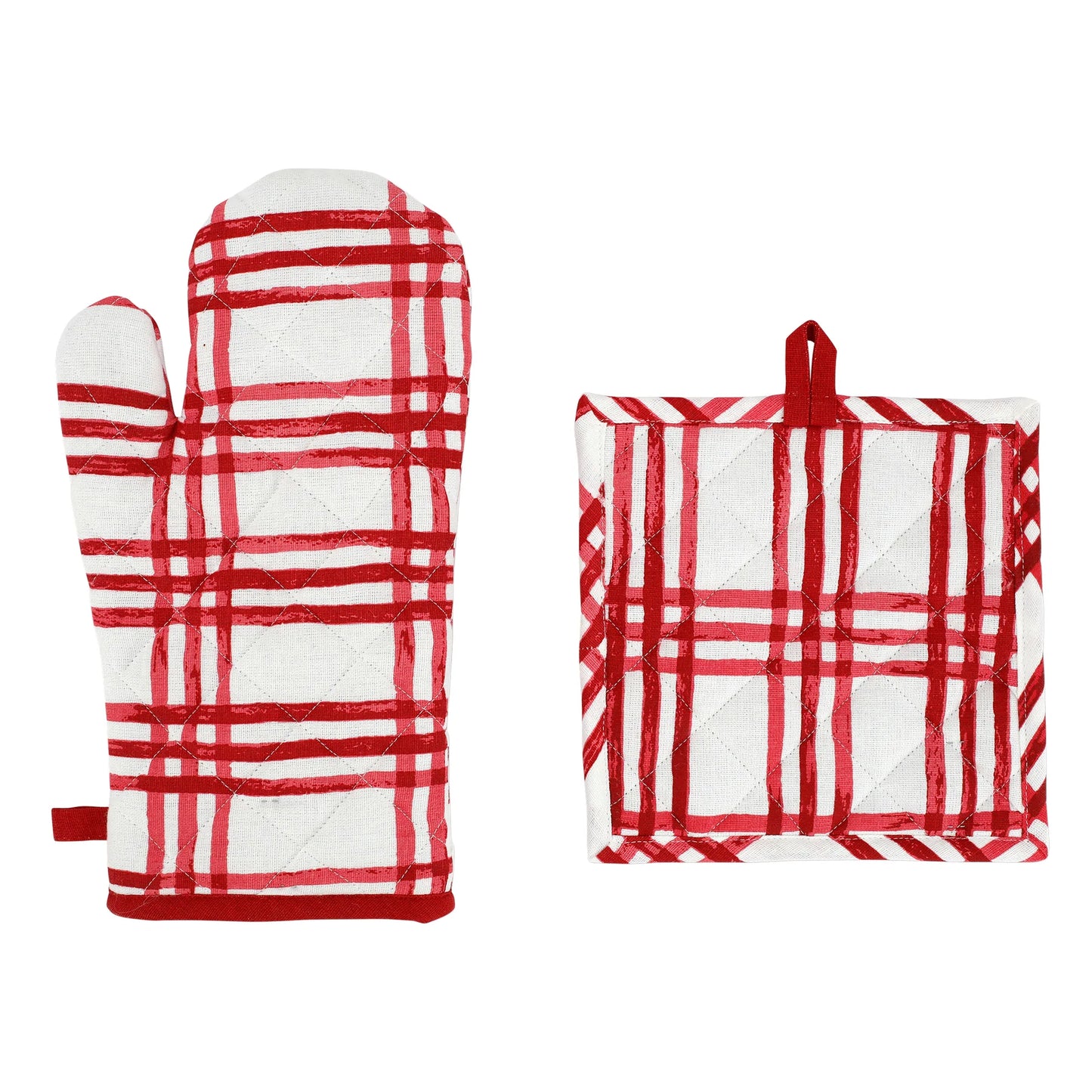 Vietri VBOH-007005RW Bohemian Linens Plaid Red/White Oven Mitt & Potholder