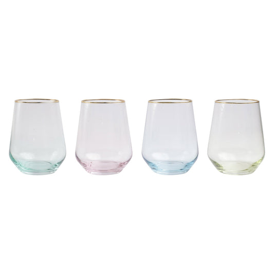 Vietri VBOW-52121 Rainbow Assorted Stemless Wine Glass - Set of 4