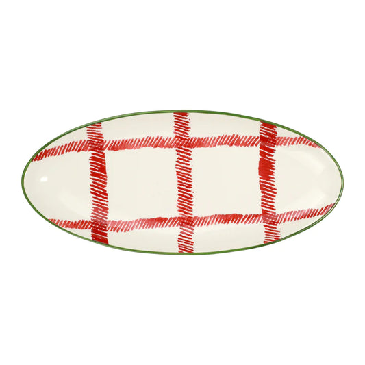 Vietri VMIL-003029 Mistletoe Plaid Narrow Oval Platter