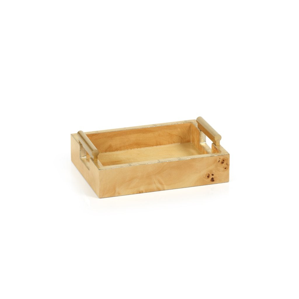 Zodax VT-1332 Leiden Burl Wood Rectangular Tray w/ Gold Handles 9.5"