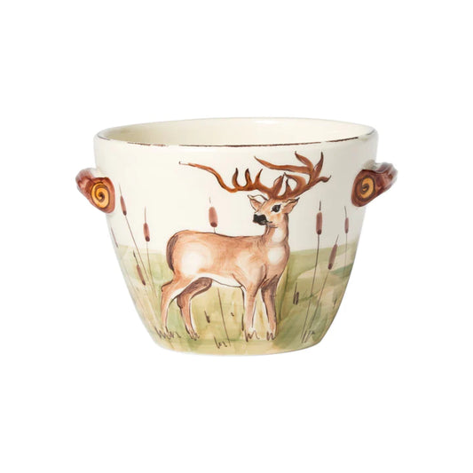 Vietri WDL-7880 Wildlife Deer Handled Deep Serving Bowl