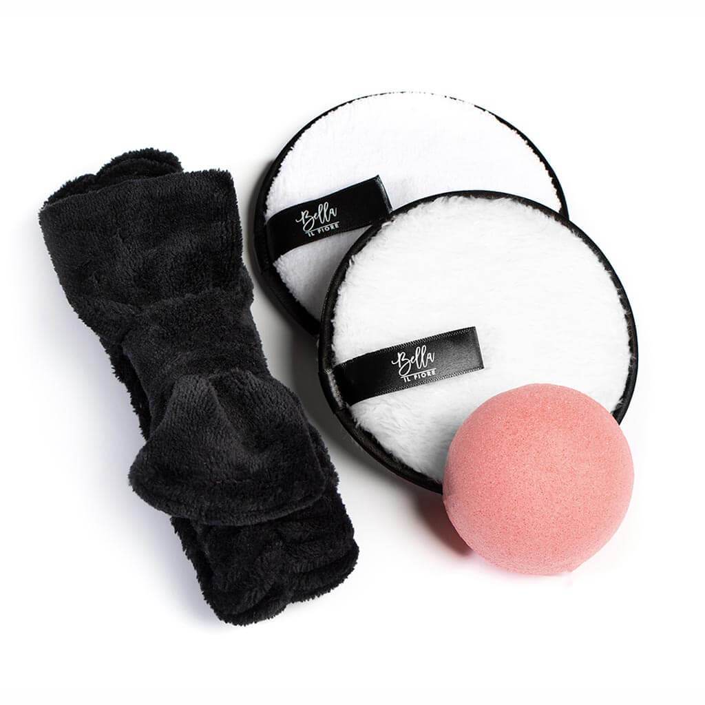 Bella Freshy Face Set - Bow Headband, Konjac Sponge, 2 Cleansing Pads