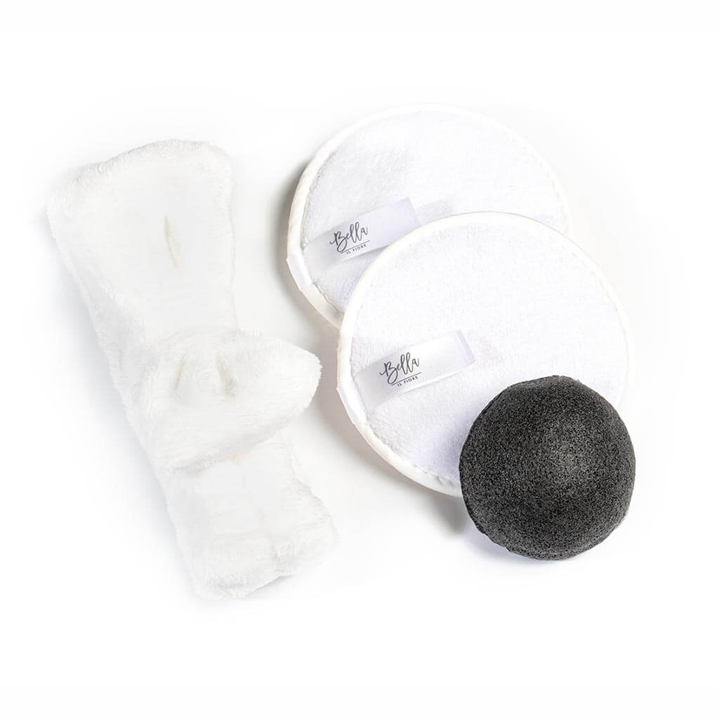 Bella Freshy Face Set - Bow Headband, Konjac Sponge, 2 Cleansing Pads