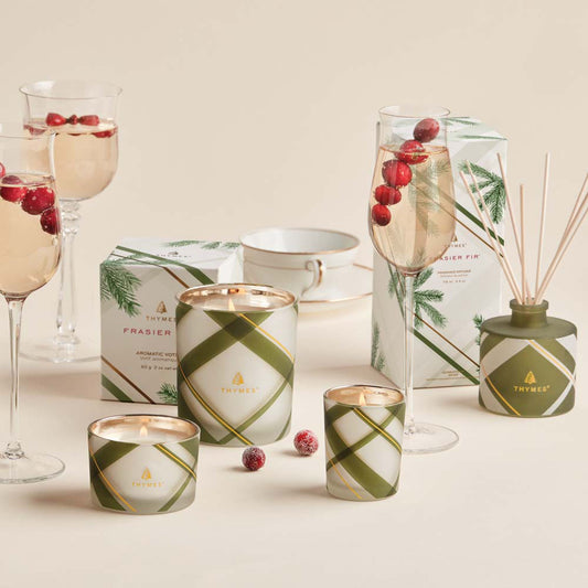 Thymes Frasier Fir 0521489000 Frosted Plaid Poured Candle Set