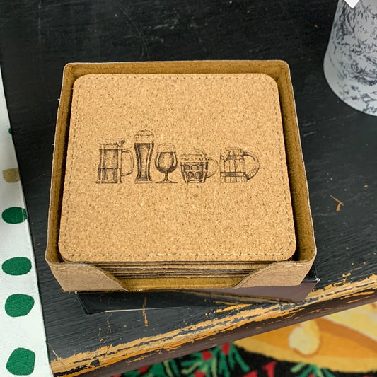 Gum Creek Cork Coasters Set of 6 In Holder