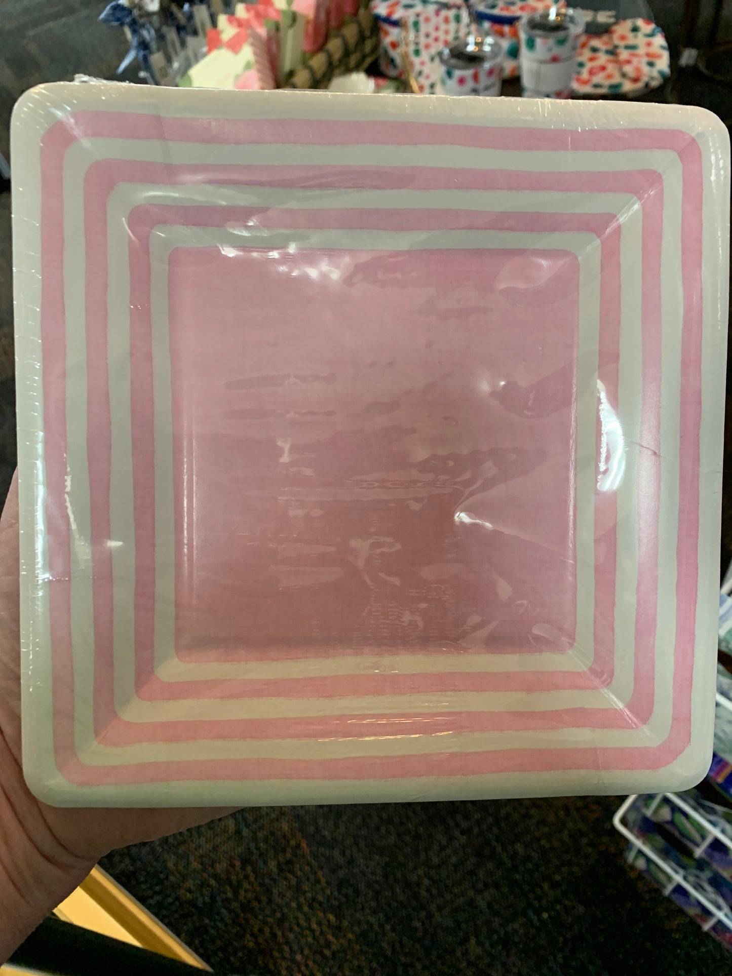 Caspari Stripe Border Pink Salad/Dessert Plates