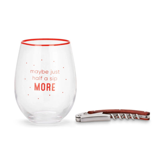 Demdaco 2020220124 Half Sip More Wine Glass & Corkscrew